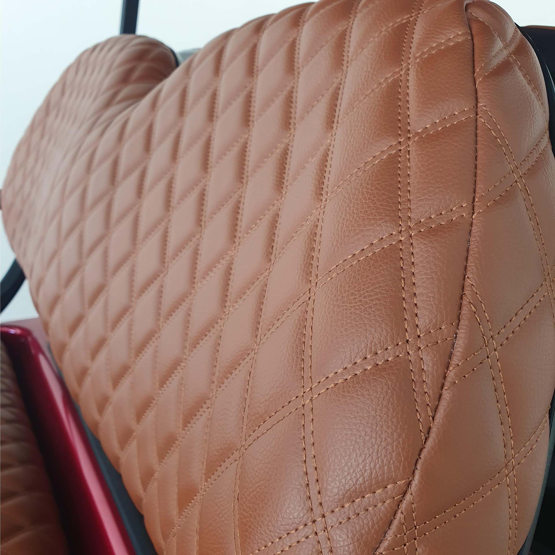 Tailored brown leather golf cart seat